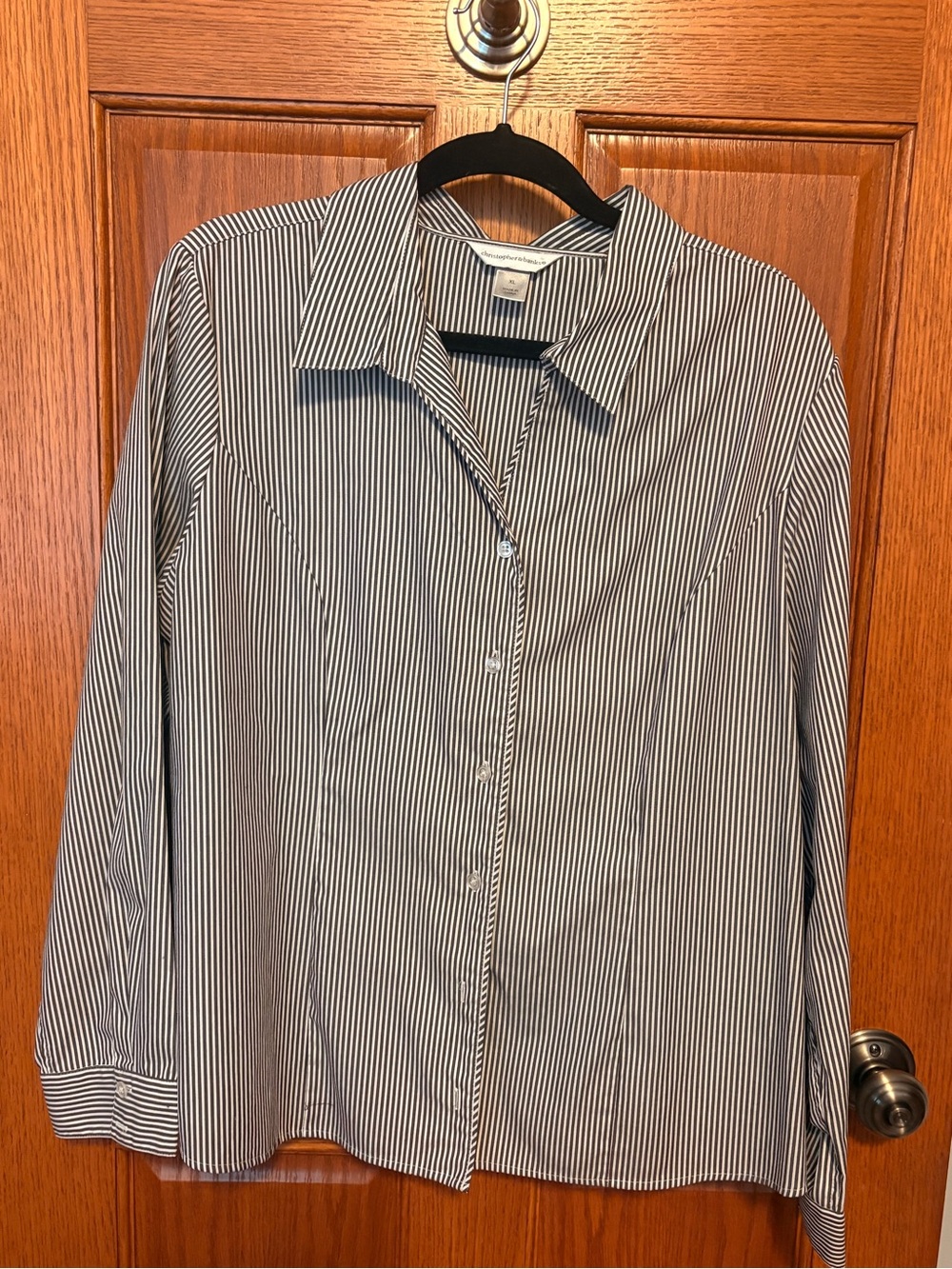 Christopher & Banks Black and White Striped Button Front Blouse